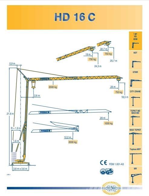 Potain HD 16 C Self Erecting Cranes