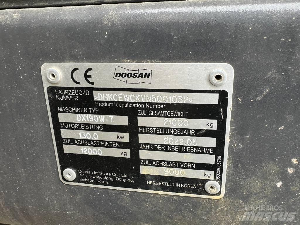 Doosan DX 190 W-7 Wheeled Excavators