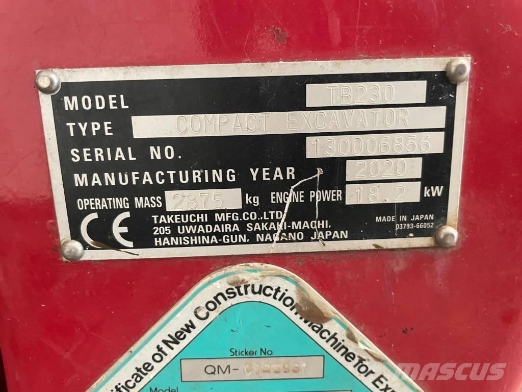 Takeuchi TB 230 Mini Excavators <7t (Mini Diggers)