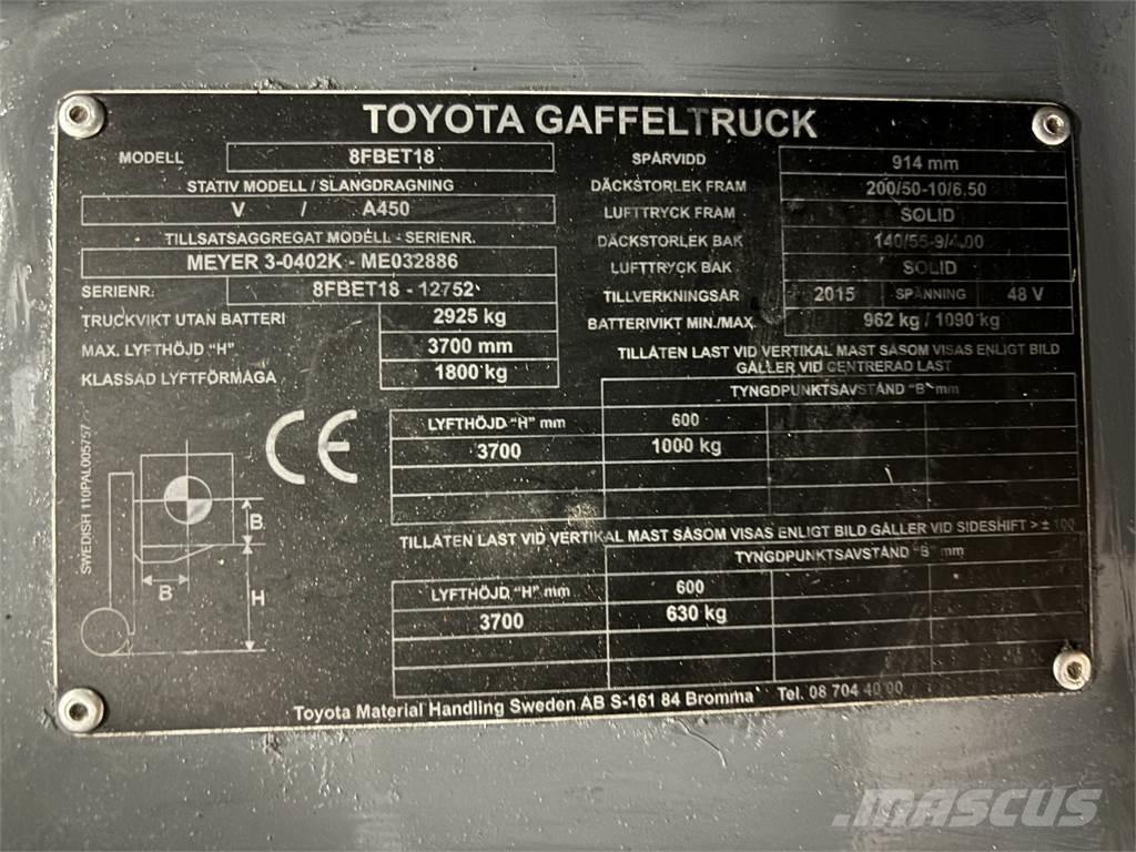 Toyota 8FBET18 Electric Forklifts