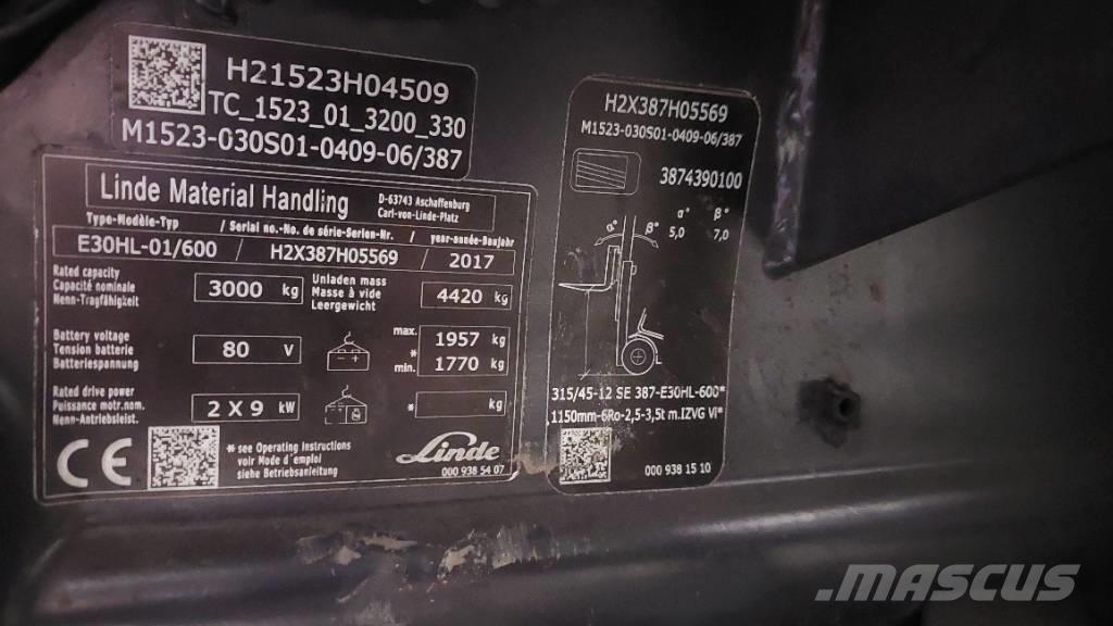 Linde E 30HL-01/600 Electric Forklifts