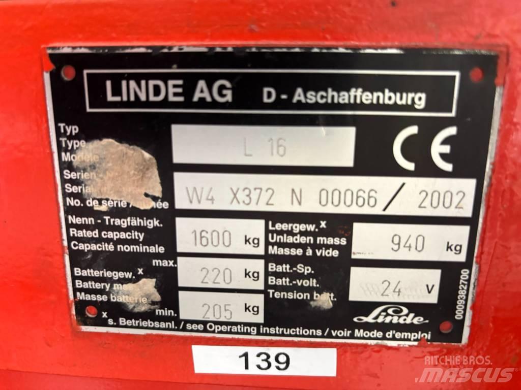 Linde L16 Pedestrian stacker