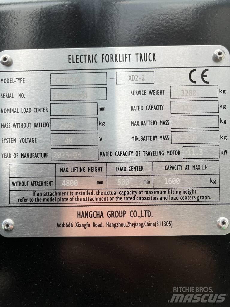 Hangcha CPD18-XD2-I Electric Forklifts
