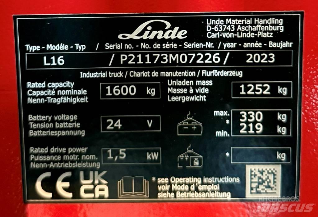 Linde L16/1173-01 Pedestrian stacker