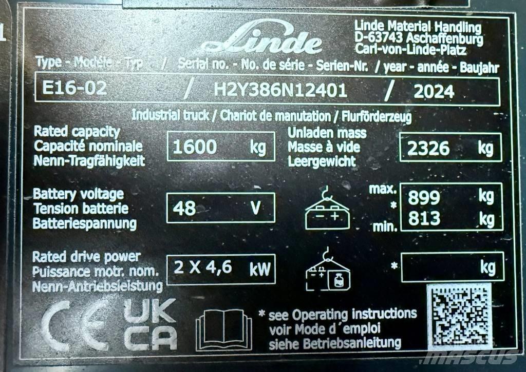 Linde E16/386-02 Electric Forklifts