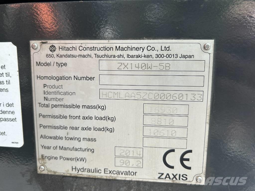 Hitachi ZX140W-5B Wheeled Excavators