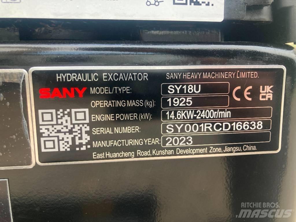 Sany SY 18U Mini Excavators <7t (Mini Diggers)