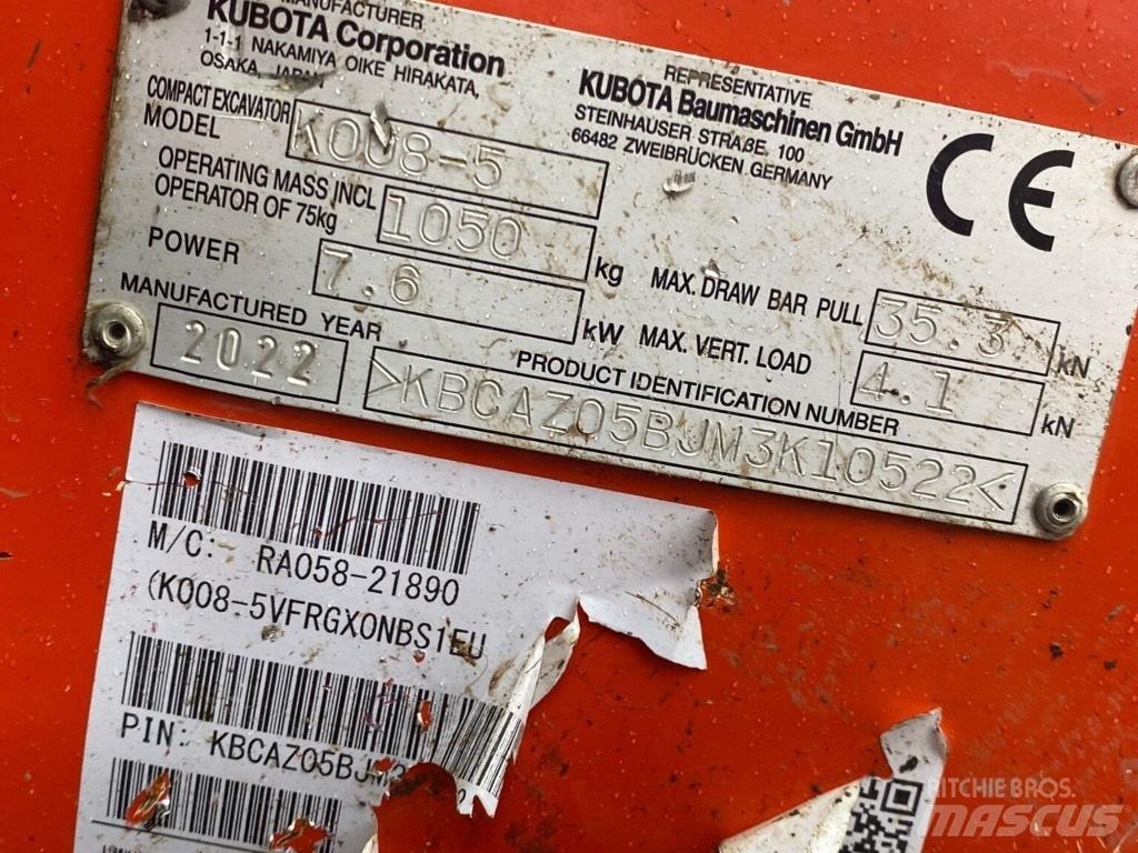 Kubota K008-5 Mini Excavators <7t (Mini Diggers)
