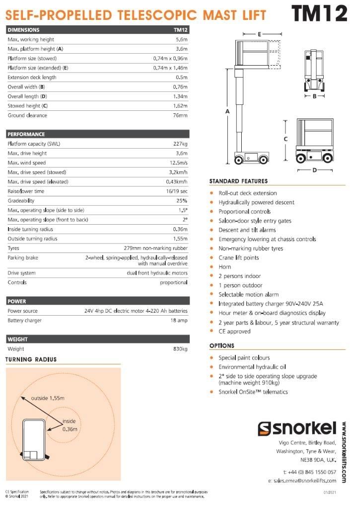 Snorkel TM 12 Vertical mast lifts