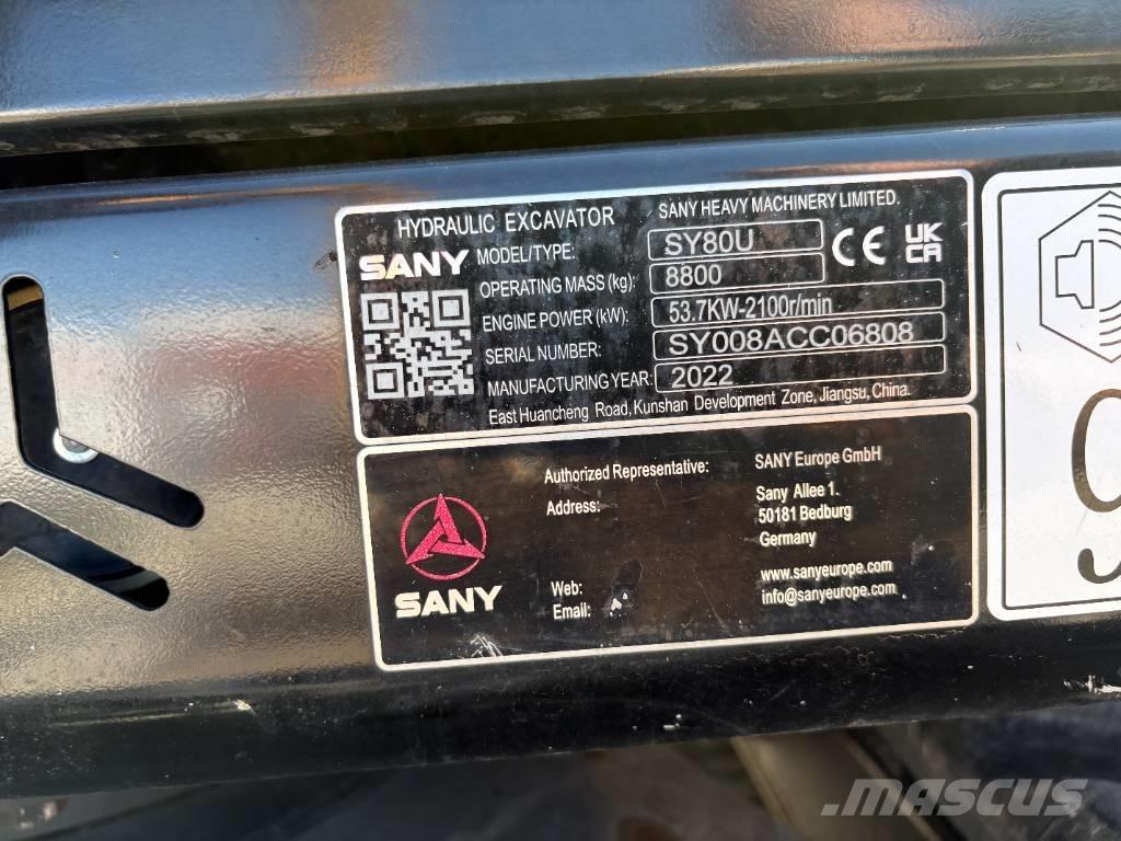 Sany SY 80 U Mini excavators  7t - 12t