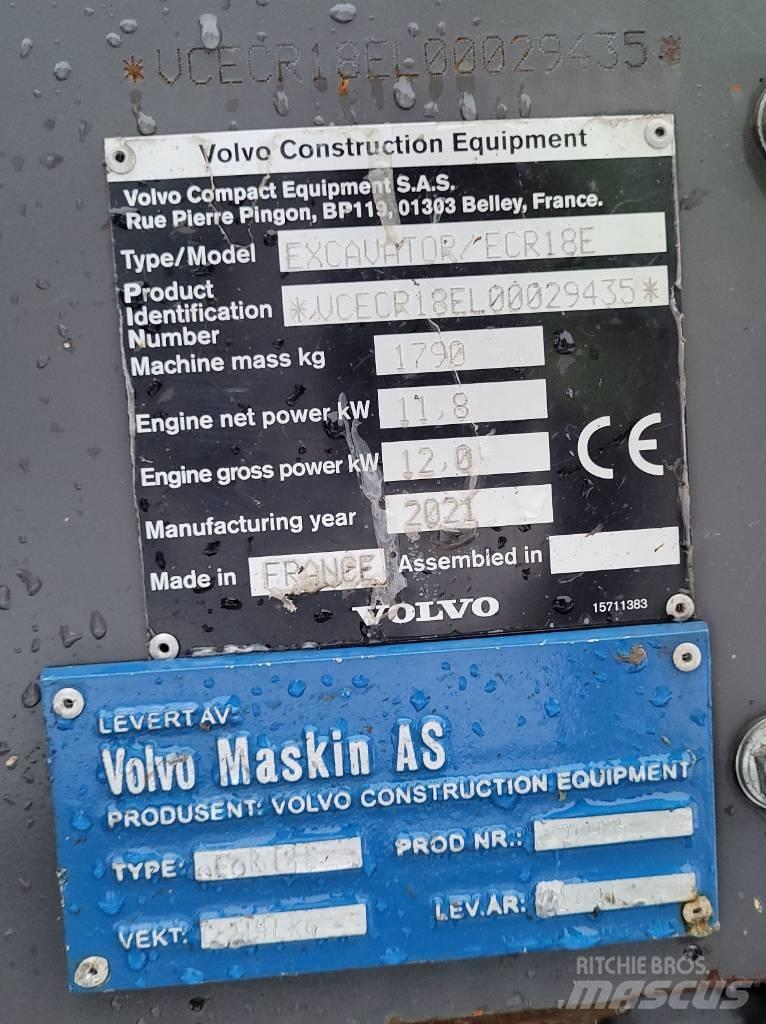 Volvo ECR18E Mini Excavators <7t (Mini Diggers)