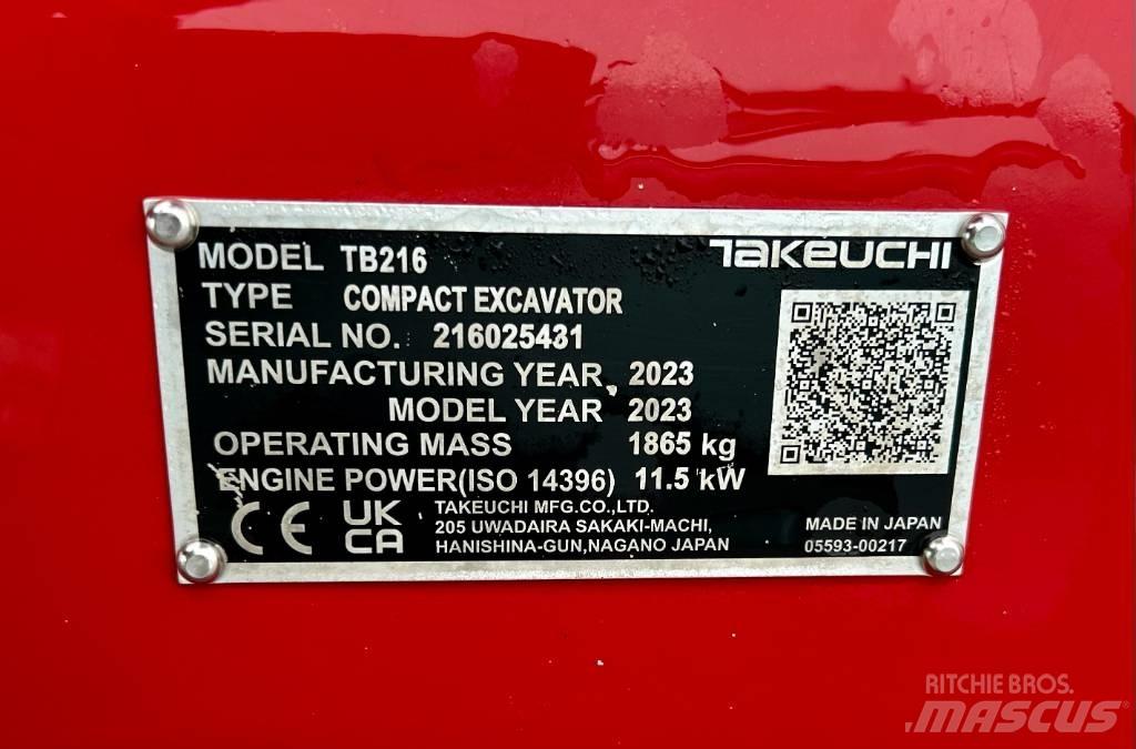 Takeuchi TB 216A V4 Mini Excavators <7t (Mini Diggers)