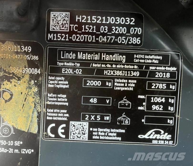 Linde E20L-02-386 Electric Forklifts