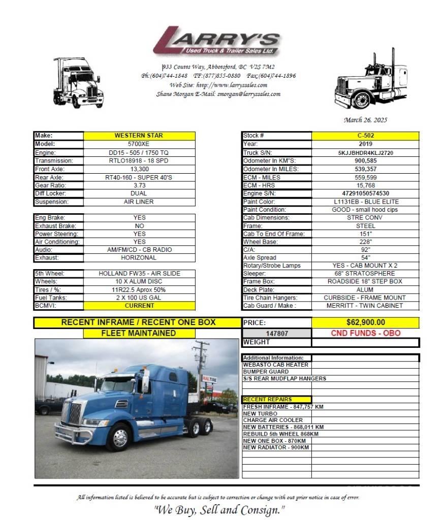Western Star 5700 XE Conventional Trucks / Tractor Trucks