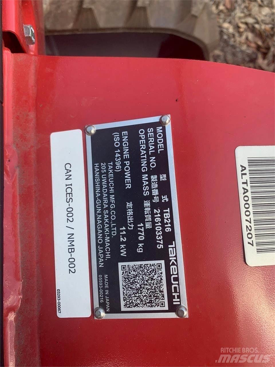Takeuchi TB216 Mini Excavators <7t (Mini Diggers)