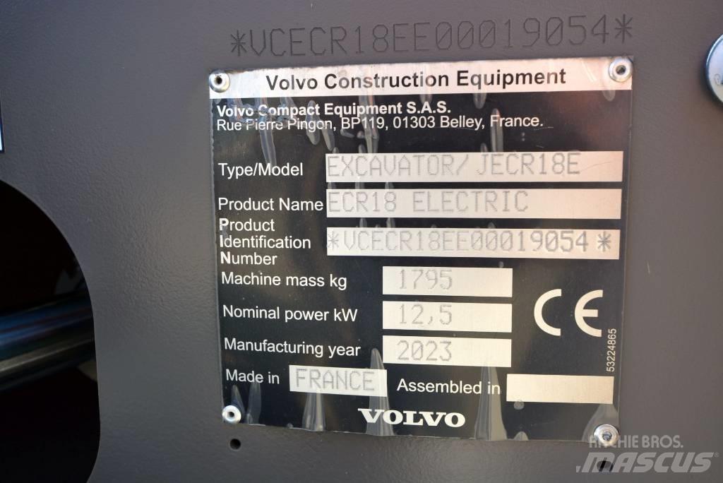 Volvo ECR18 electric Mini Excavators <7t (Mini Diggers)