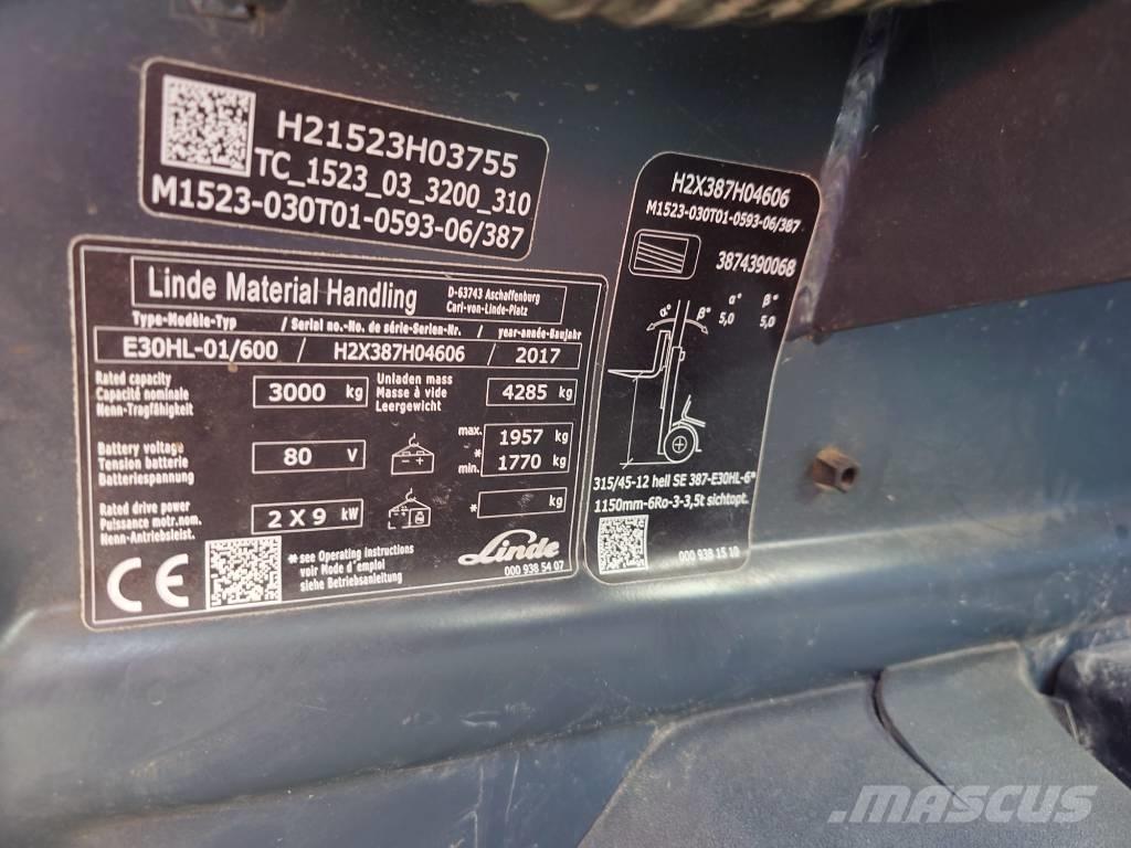 Linde E30/600HL/387 Electric Forklifts