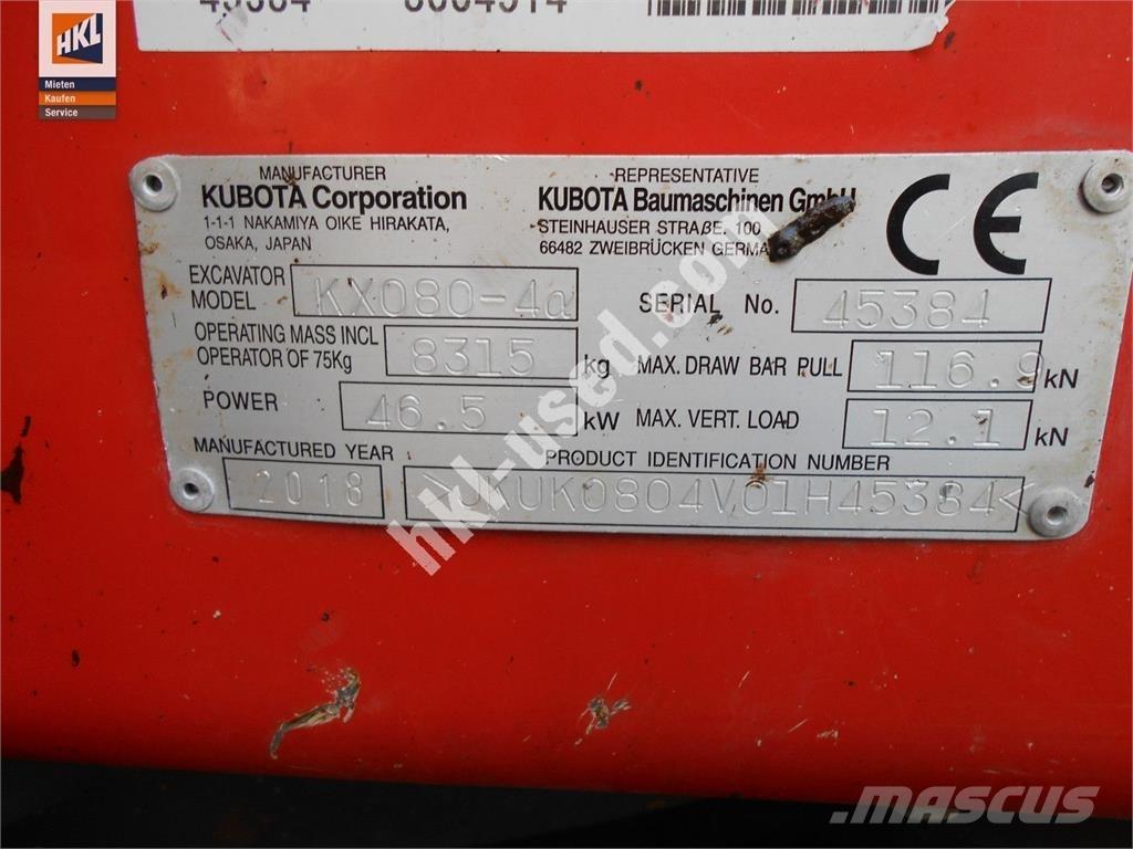 Kubota KX 080-4 Mini Excavators <7t (Mini Diggers)