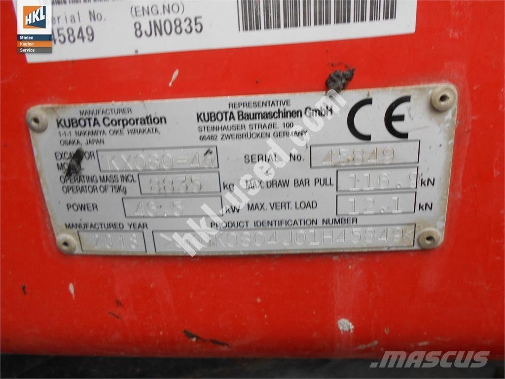 Kubota KX 080-4 Mini Excavators <7t (Mini Diggers)