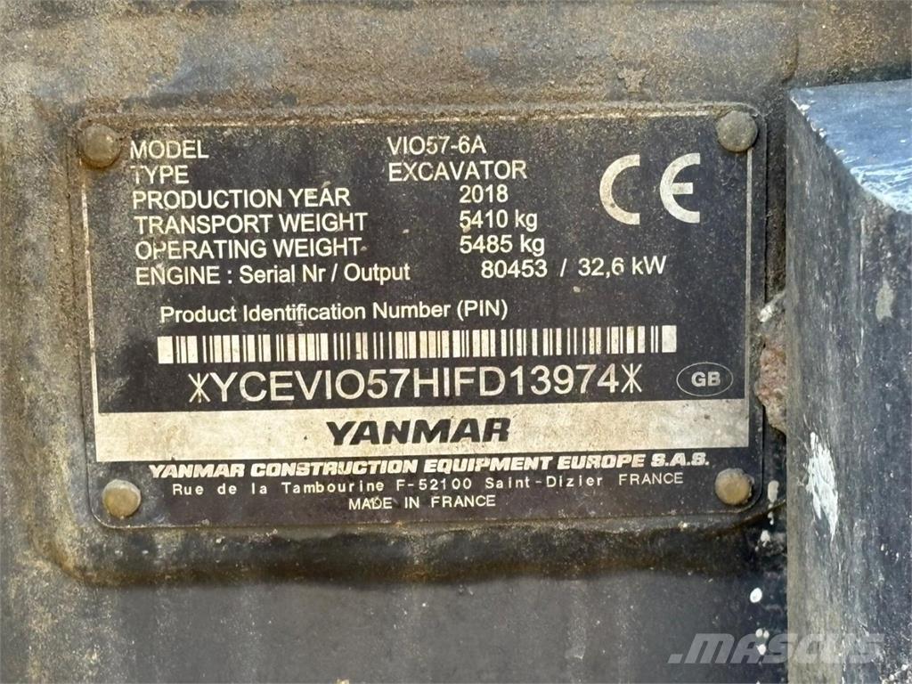 Yanmar VIO 57-6A Mini Excavators <7t (Mini Diggers)