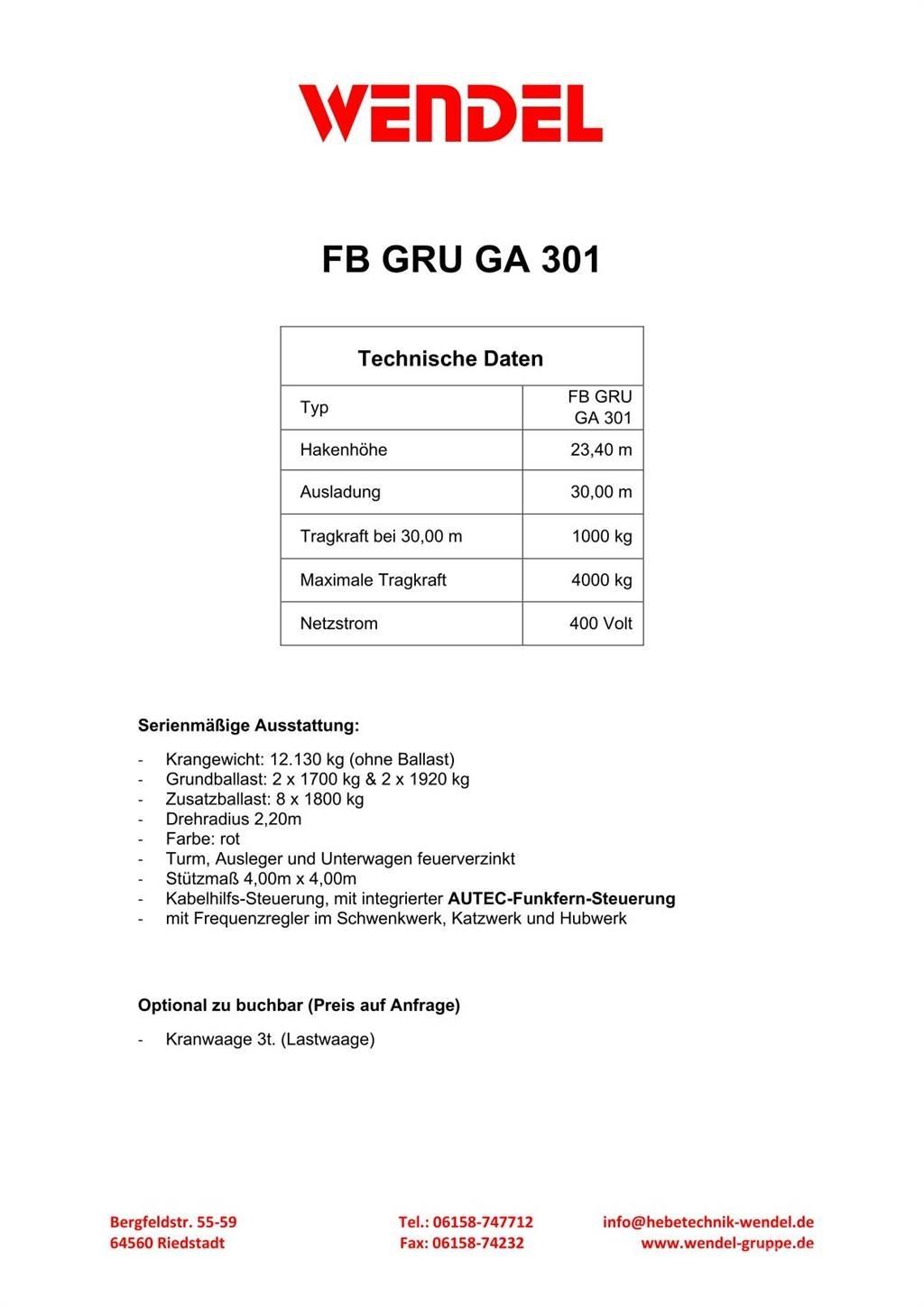 FB GRU GA 301 Tower Cranes