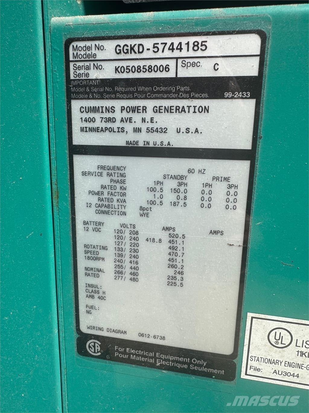 Cummins 150kW Gas Generators